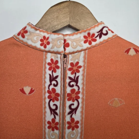 Vintage 1970s Paganne Dress by Gene Berk – Size 14 / M – Coral Floral - Picture 8 of 12